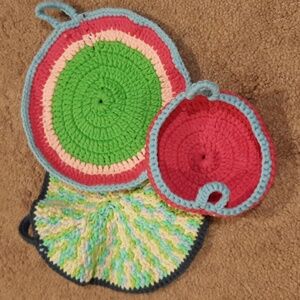 2 Handmade Potholders and 1 Basket